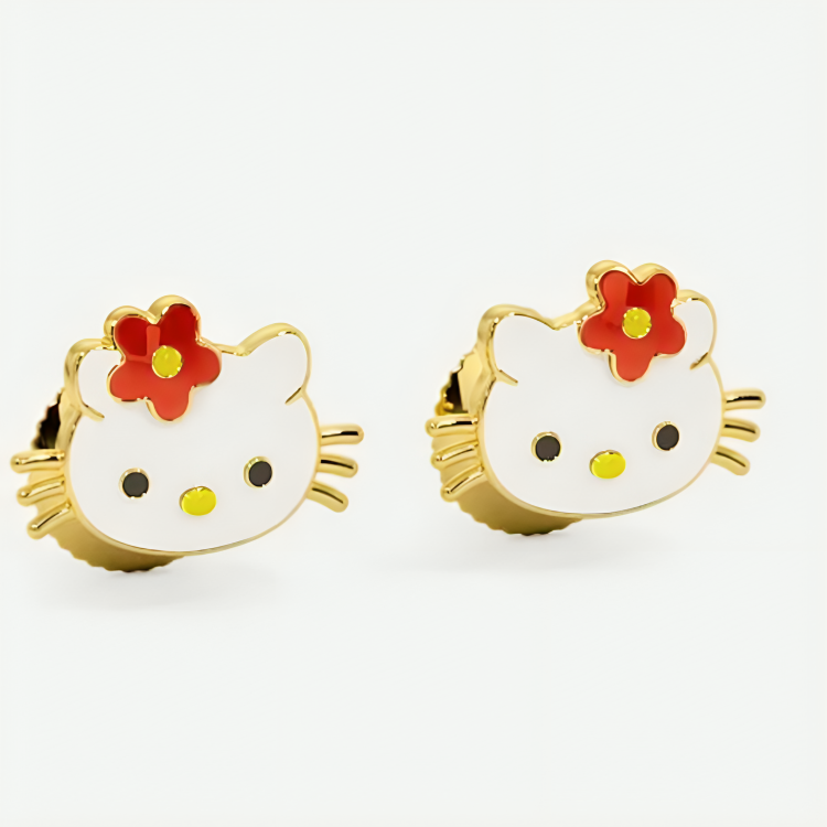 Nidal Jewels | Flowered Kitty Face Stud Earrings - Nidal Jewels